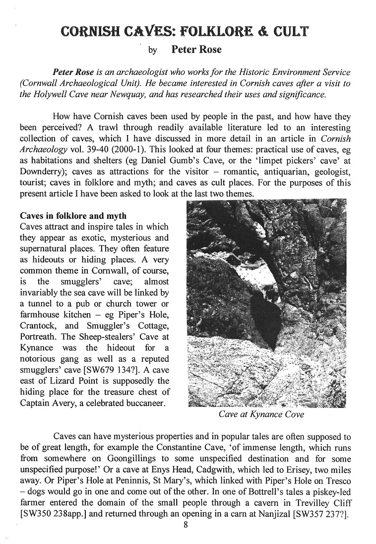 Cornish caves folklore and cult